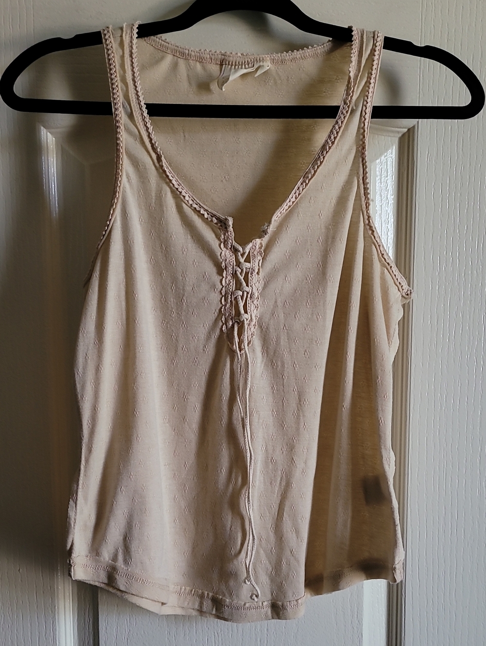 White Crow Lace-Up Cream Tank Top